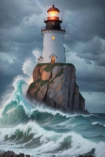 Premium AI Image | Lighthouse in the stormy sea