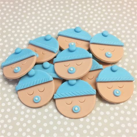 12 Baby Boy fondant cupcake toppers Gender Reveal party