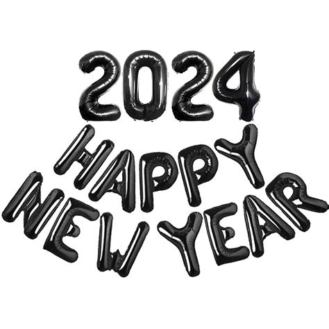 Buy Black Happy New Year 2024 Balloons, 16 Inch 2024 Foil Number Balloons, 2024 New Years ...