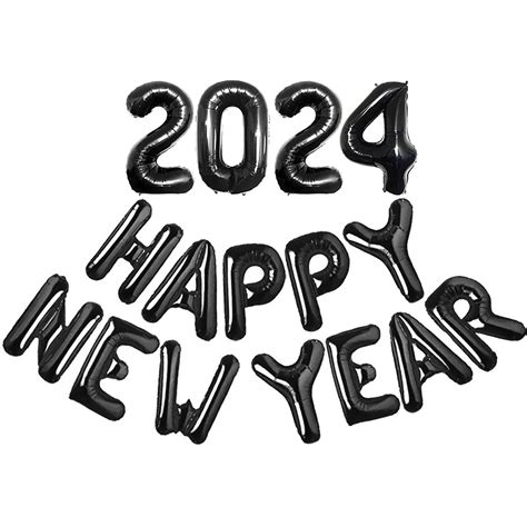 Buy Black Happy New Year 2024 Balloons, 16 Inch 2024 Foil Number ...