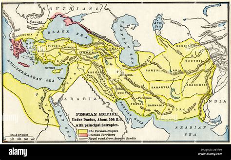 Map of the Persian Empire under Darius I about 500 BC with principal ...