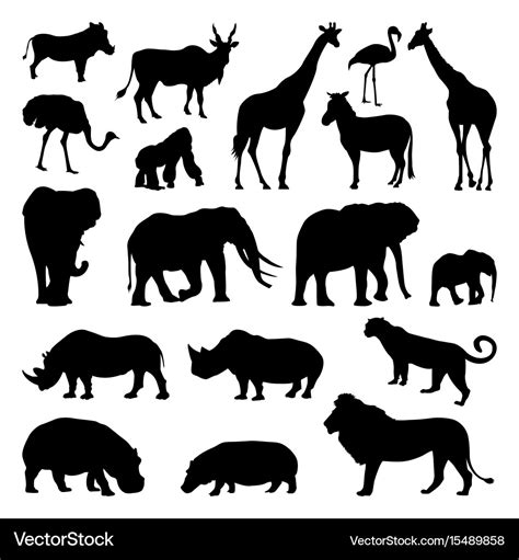 Wild african animals silhouettes set zoo Vector Image