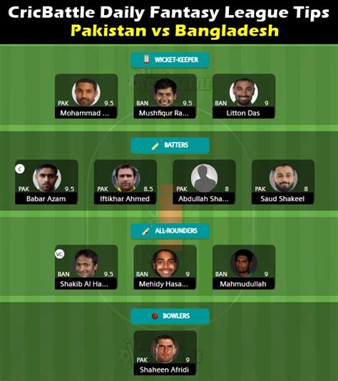 CricBattle Daily Fantasy Cricket League Tips Pakistan vs Bangladesh on ...