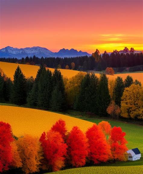 Landscape Photograph of a beautiful farm at sunset,... | OpenArt