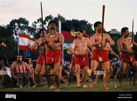 NEW ZEALAND Maori men performing Haka War Dance Stock Photo - Alamy