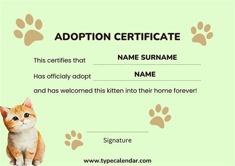 Free Printable Adoption Certificate Templates [PDF] Pet, Animal