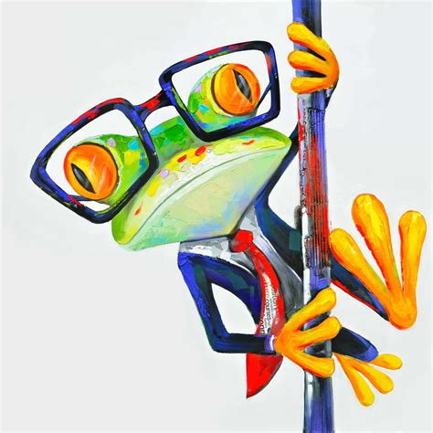 Funny frog with glasses | Fine art print on canvas 48 | Pop art, Bright paintings, Stretch canvas