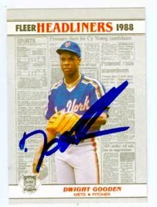 Dwight Gooden autographed baseball card (New York Mets) 1988 Fleer Headliners #5 Doc Gooden (NR69)