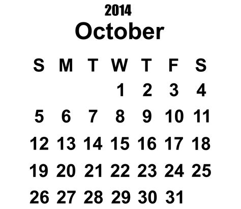 2014 Calendar October Template Free Stock Photo - Public Domain Pictures