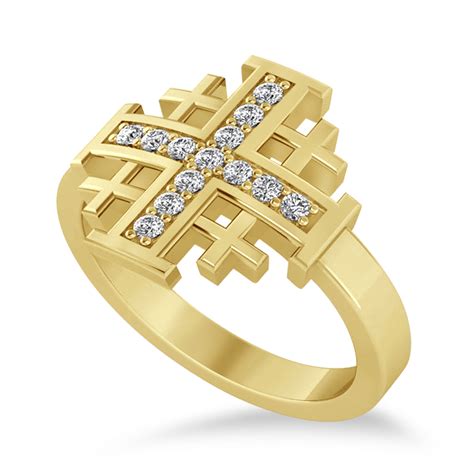 Jerusalem Cross Diamond Accented Ladies Ring 14k Yellow Gold (0.20ct ...