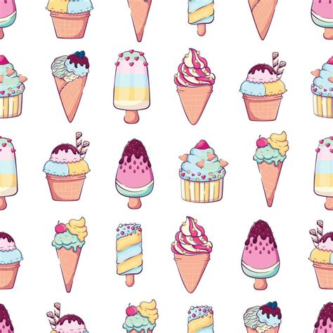 Seamless pattern for summer textile with cute cartoon doodle ice cream ...