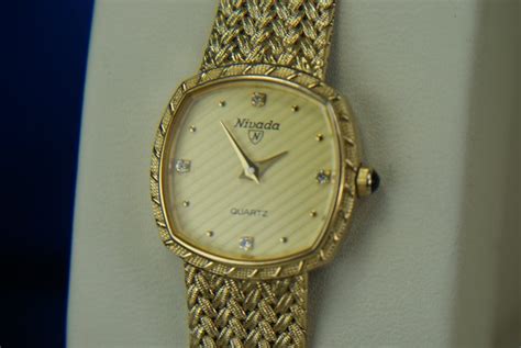 Nivada - Swiss Ladies' watch Full Gold plated, dial with 4 Diamonds ...