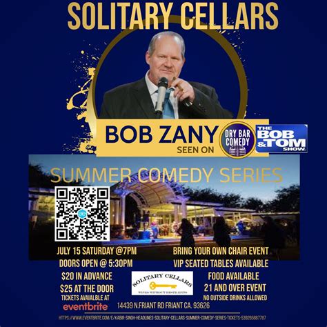 Jul 15 | BOB ZANY Headlines Solitary Cellars Summer Comedy Series ...