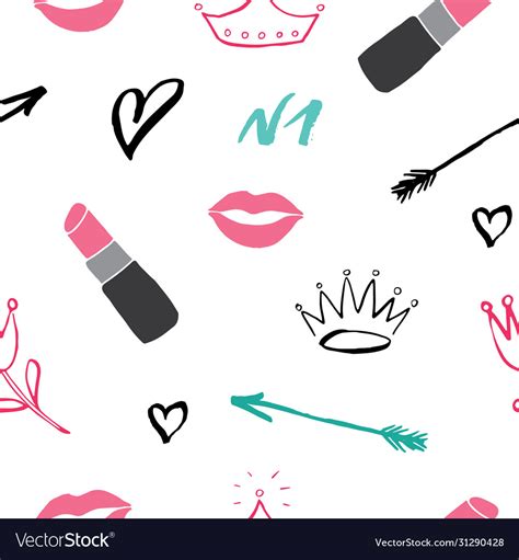 Lipstick seamless pattern hand drawn fashion Vector Image