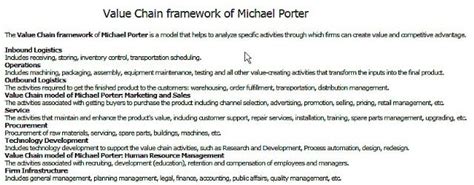 Details of Michael Porter's Value Chain Analysis