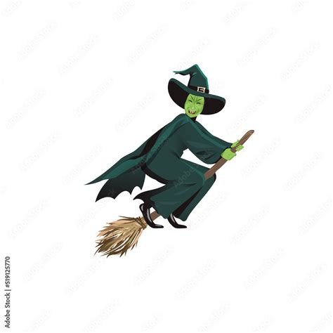 Cartoon wicked witch flying on broomstick Stock Vector | Adobe Stock