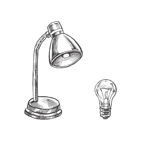 Premium Vector | Detailed retro style table lamp and light bulb sketch ...