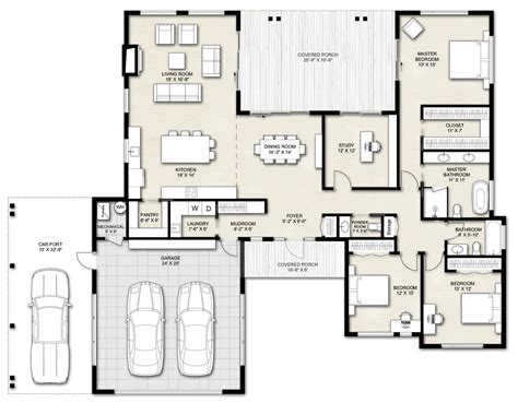 Truoba 320 | 3 Bedroom Mid-century Modern House Plan Mid Century Modern Floor Plans, Modern ...