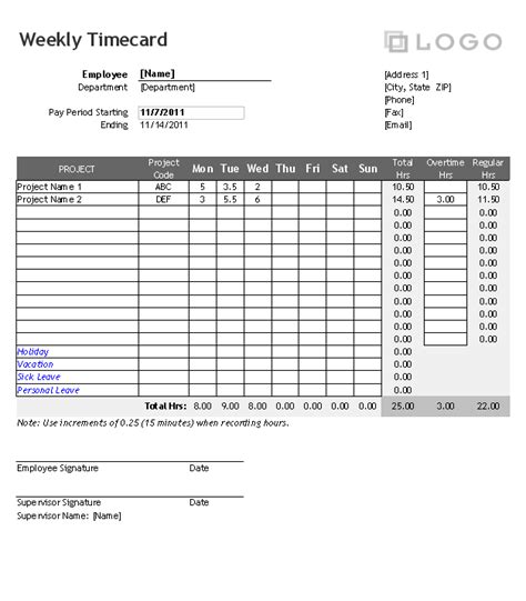 Time Card Template for Excel