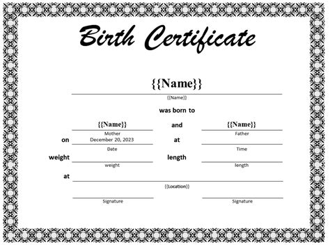 Novelty Birth Certificate Template