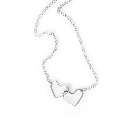 Silver Two Hearts Necklace, 2 Hearts Necklace, Sterling Silver Double Hearts, Connected Hearts ...