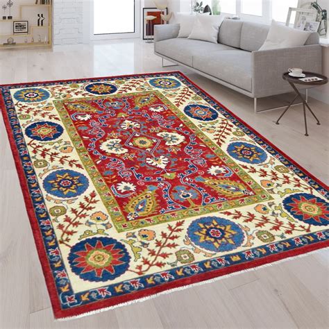 Area Rug 5x8 Multi Color Hand Knotted Kazak Area Rug For Living Rooms ...