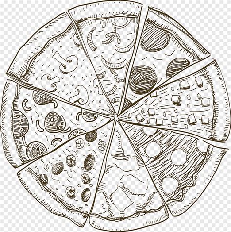 Sketch of pizza, Sushi pizza Drawing Food, Line Pizza, symmetry, monochrome png | PNGEgg