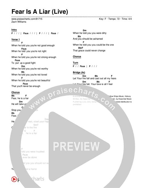 Fear Is A Liar (Live) Chords PDF (Zach Williams) - PraiseCharts