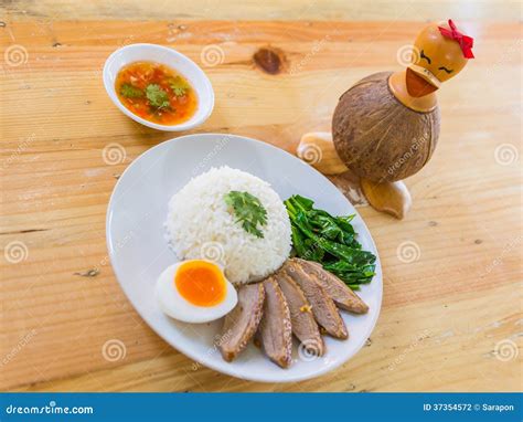 BBQ duck over steamed rice stock photo. Image of barbecue - 37354572