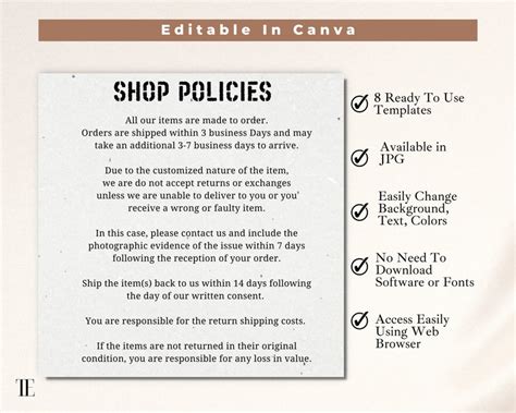 Returns and Refunds Policy Template for Etsy Shop, Etsy Shop Policies, Tshirt Exchange and ...