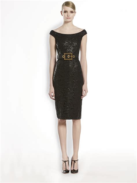 Lyst - Gucci Lacquered Lace Shift Dress in Black