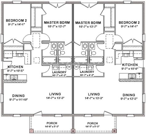 Duplex House Plans Full Floor Plan 2 bed + 2 bath | Duplex floor plans ...