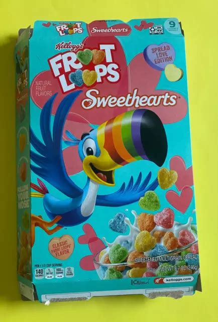 KELLOGG'S FROOT LOOPS Sweethearts Valentines Cereal Box Toucan FLAT ...