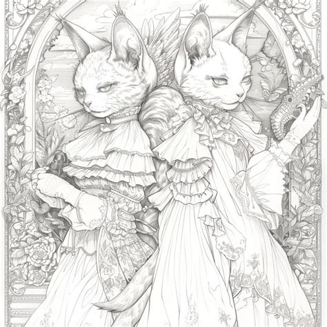 Premium Photo | Coloring pages of cats in dresses and hats with a cat generative ai