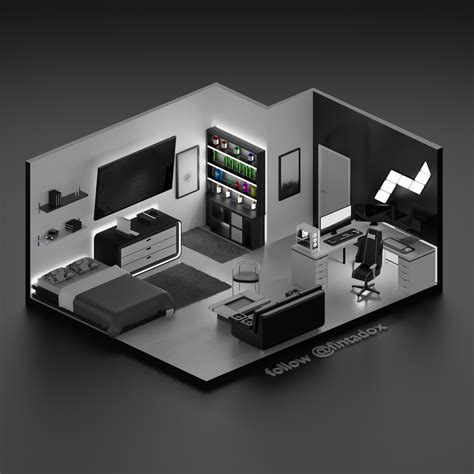 Bedroom Gaming Room Design 3d Isometric Modern Bedroom - The Art of Images