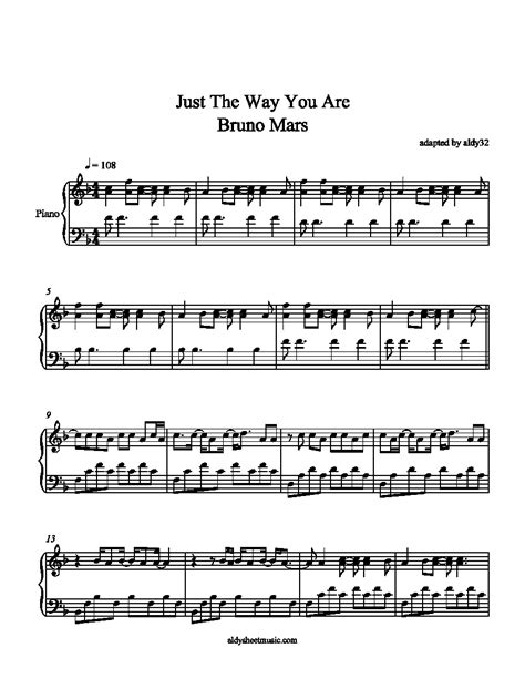 Bruno Mars Just The Way You Are Piano Sheet Music