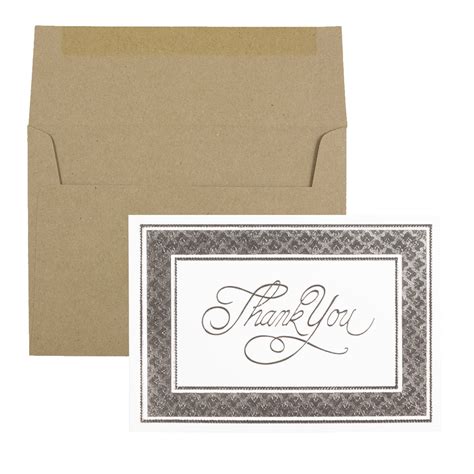 JAM Thank You Card Sets, 25/Pack, Silver Border with Brown Kraft ...