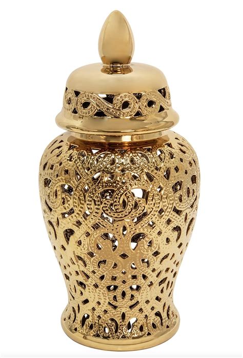 Buy Large Gold Ginger Jar, Temple Jar, Ginger Jar Vase, Gold Ceramic Jar, Gold Ceramic Vase, for ...