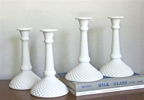 Vintage Milk Glass Candle Holders Large Size Set of Four 4