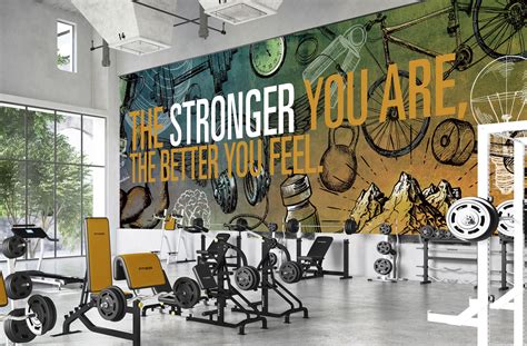 Workout fitness mural by Level Digital Wallcoverings. Custom colored commercial murals ...