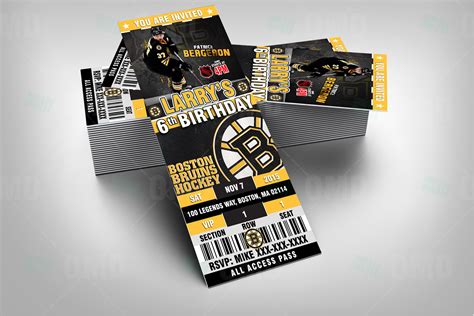 2.5×6 Boston Bruins Ticket Style Sports Party Invitations – Sports Invites