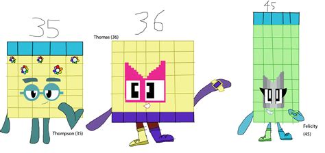 My artwork of official 35, 36, and 45 : r/numberblocks