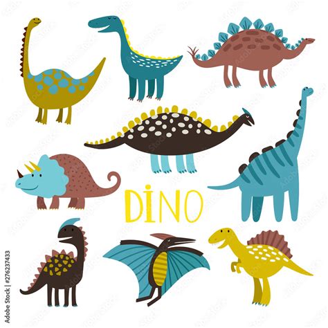 Dinosaurus. Vector dinosaur set, brontosaurus and pteranodon ...