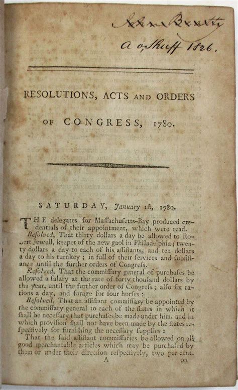 RESOLUTIONS, ACTS AND ORDERS OF CONGRESS, FOR THE YEAR 1780. VOLUME VI ...