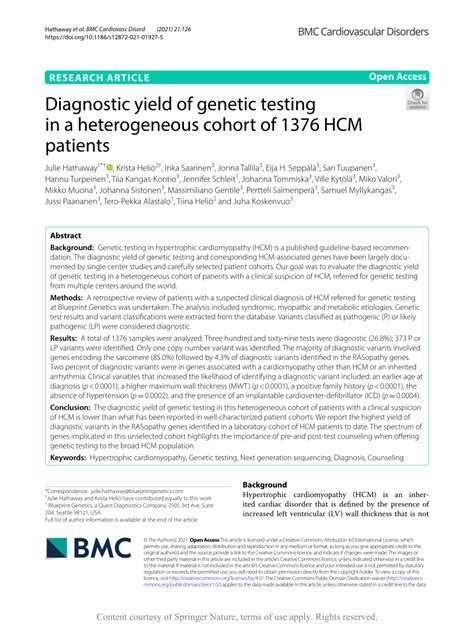 (PDF) Diagnostic yield of genetic testing in a heterogeneous cohort of 1376 HCM patients