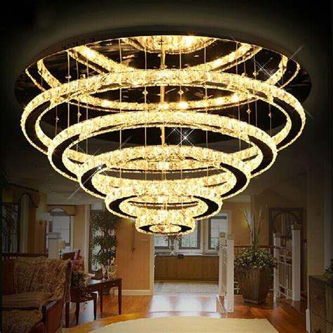 Luxury Modern Crystal Chandelier 5 rings Design Lustres de Cristal Lobby LED Chandelier for ...