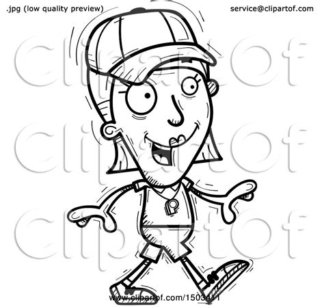 Clipart of a Black and White Walking White Female Coach - Royalty Free Vector Illustration by ...