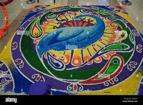 Deepavali Decorations, Rice Painting to celebrate Deepavali, Georgetown, Penang, Malaysia, Asia ...