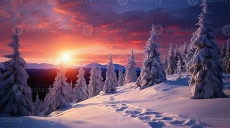 Winter landscape wallpaper with pine forest covered with snow and ...