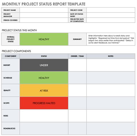 Monthly Project Status Report Template | Excel Templates